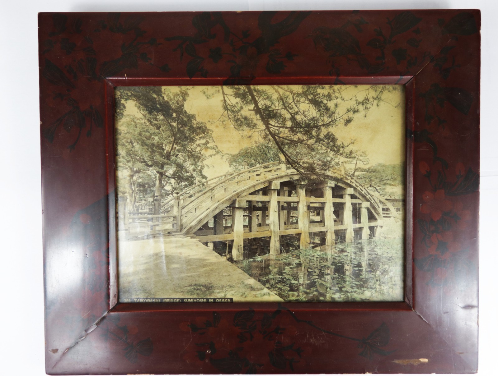 Antique Japanese Photograph Taikobashi(Bridge) Sumiyoshi  Osaka in Frame c1880s