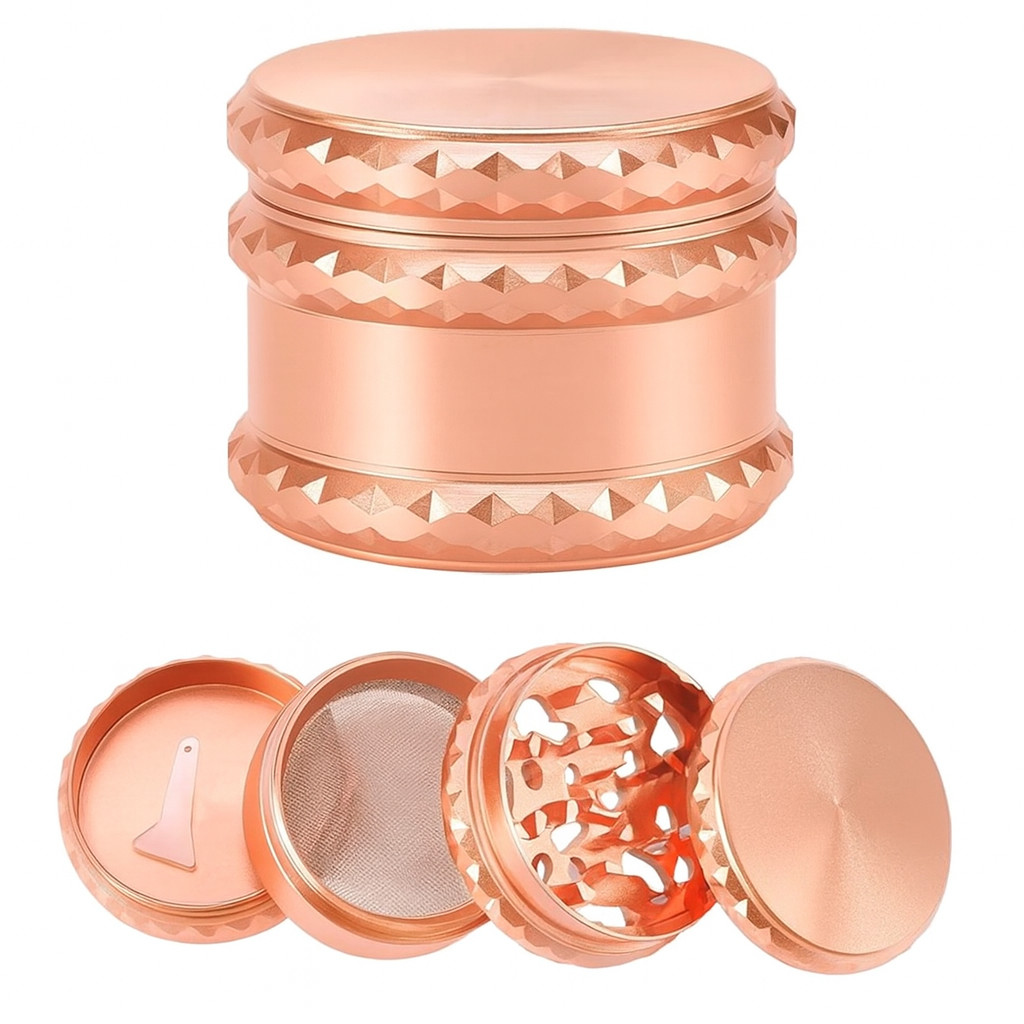 Four Piece 2.25in Spice Herb Grinder Metal Herb/Spice Grinder: Rose Gold