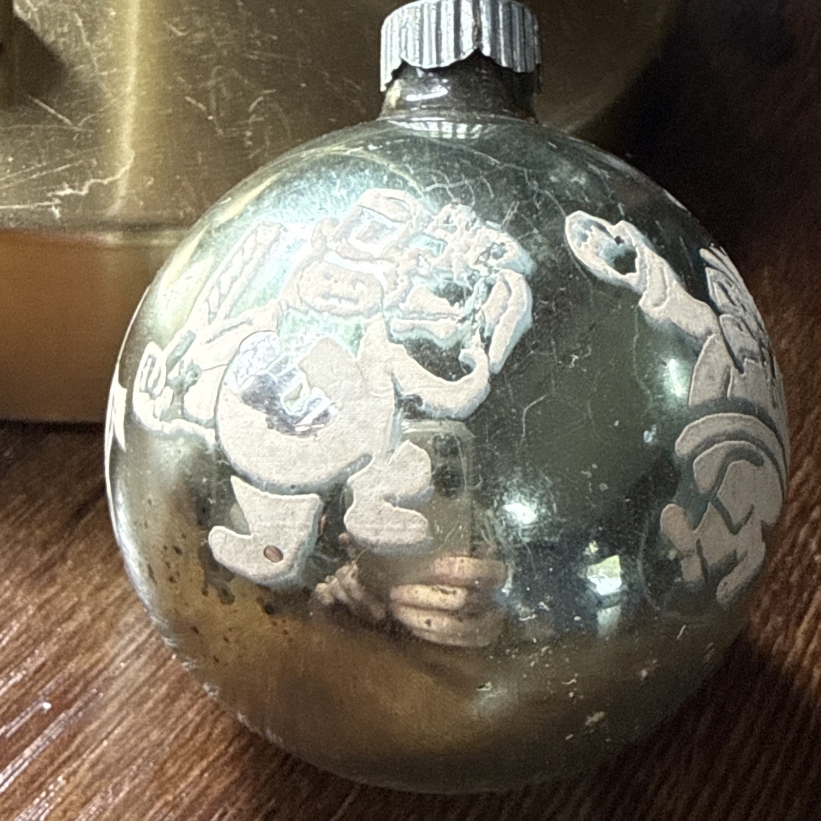 Vtg Shiny Brite RARE Green Snowman Santa Elf Stenciled Ornament*2.75”H*