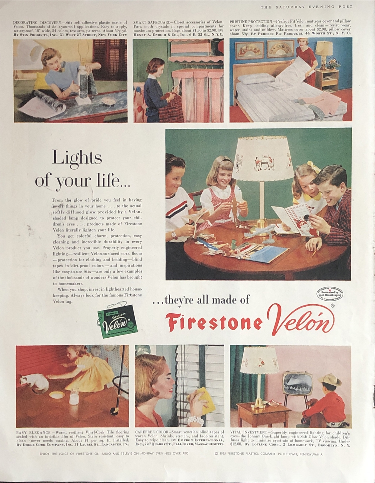 1955 Firestone Velon PRINT AD Surface & Fabric Protection Blinds VTG 1950s