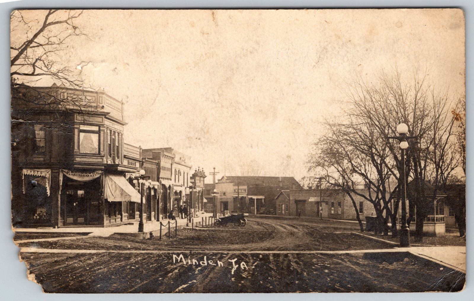 RPPC c1920s Minden Iowa Street View Town Center Post Office Antique Postcard