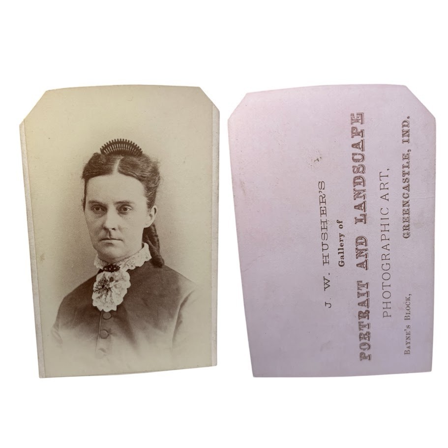 Antique CDV Victorian Woman Portrait c1870s J. W. Husher Greencastle Indiana