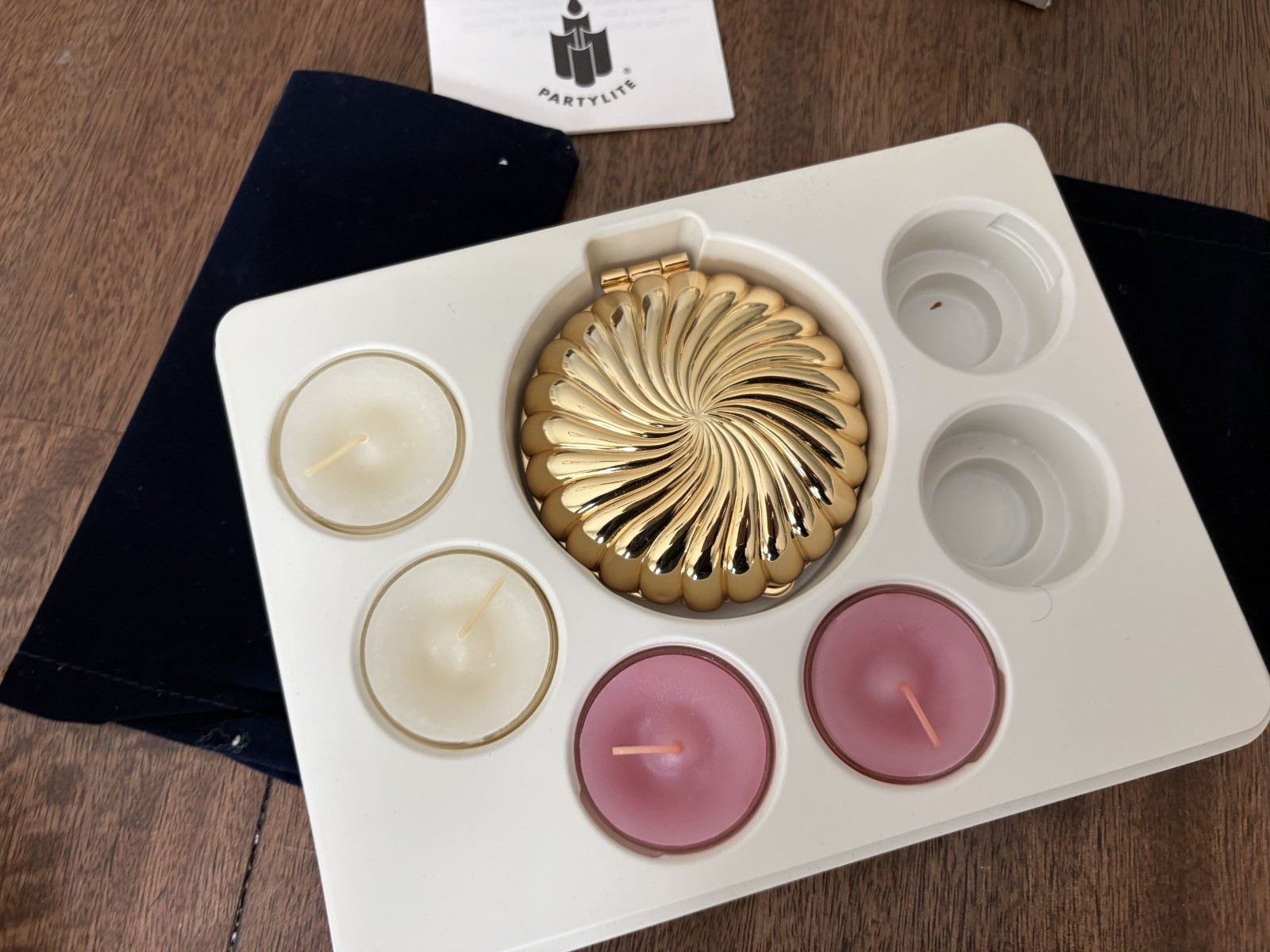 vintage Partylite Travel Tealights Set Gold Shell With/ Bags One Missing READ