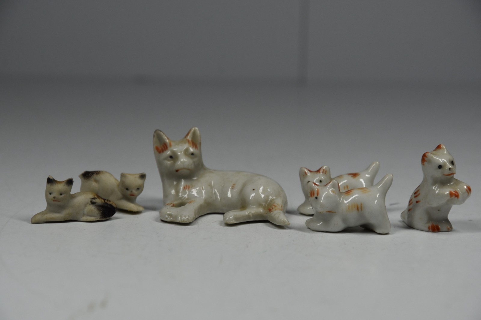 6 Vintage Miniature Cat Kitten Figurines Japan MCM Fairy Garden Dollhouse