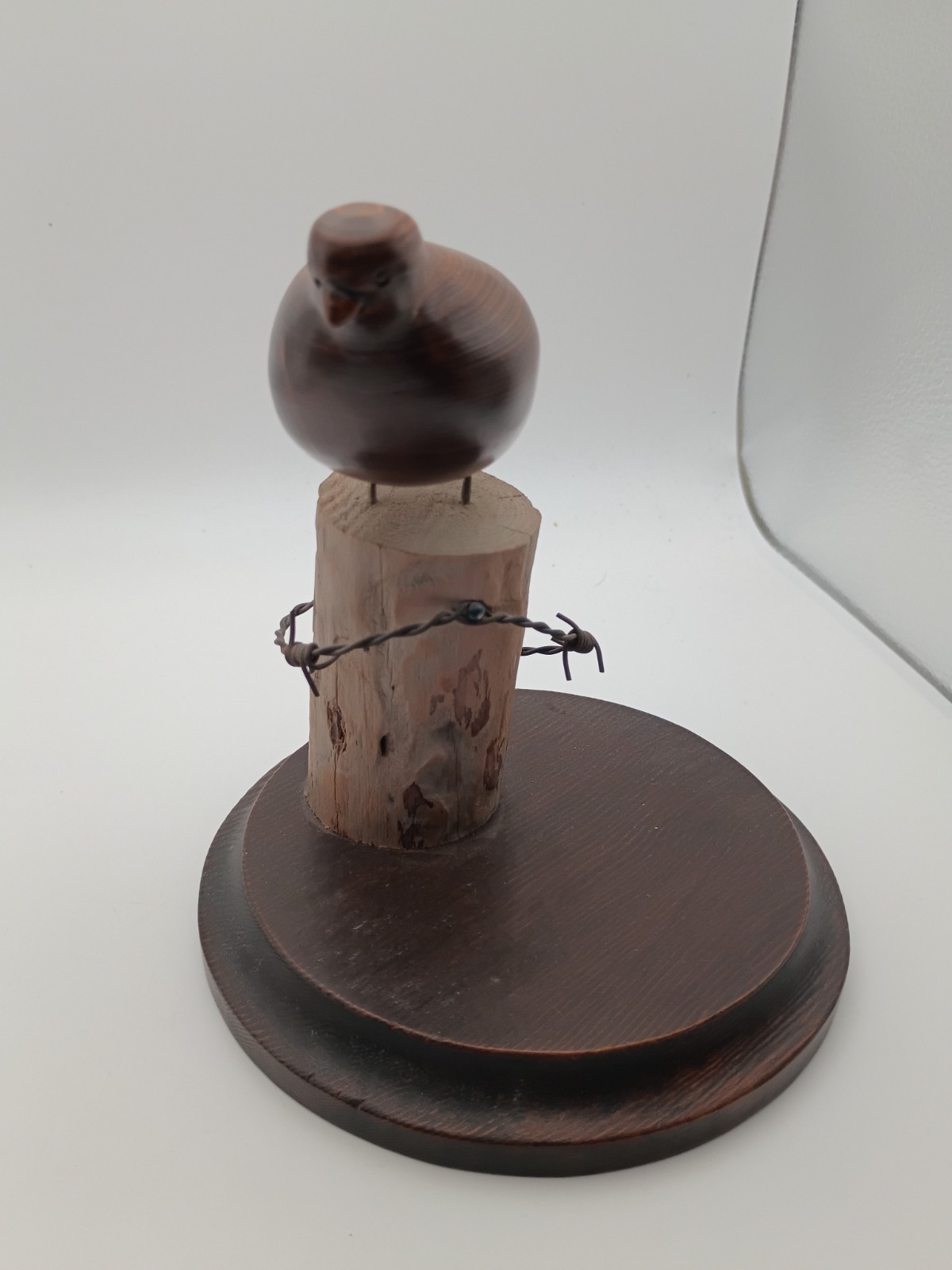 Vintage Hand Carved Quail On Fence Post By Rudy Smith 1983