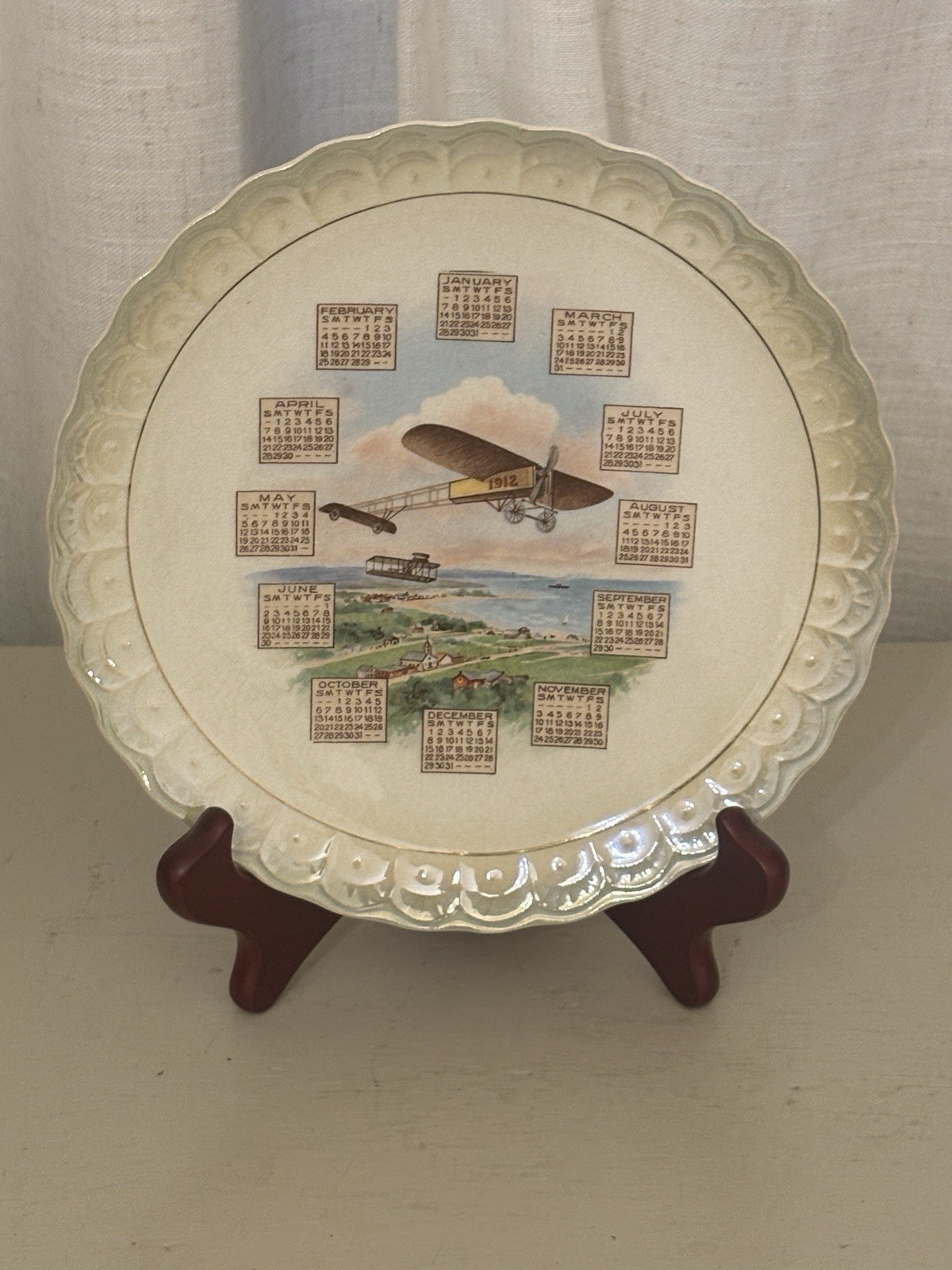 1912 Antique Calendar Plate John Wanamaker Wright Brothers Airplane Sterling 8