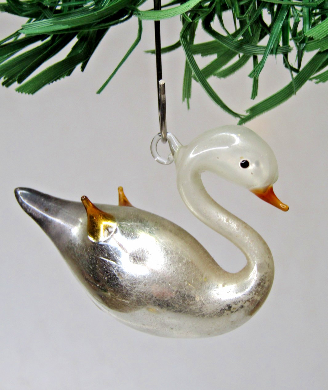 Antique VTG Glass Bimini Annealed GOOSE SWAN Bird Christmas Ornament Germany