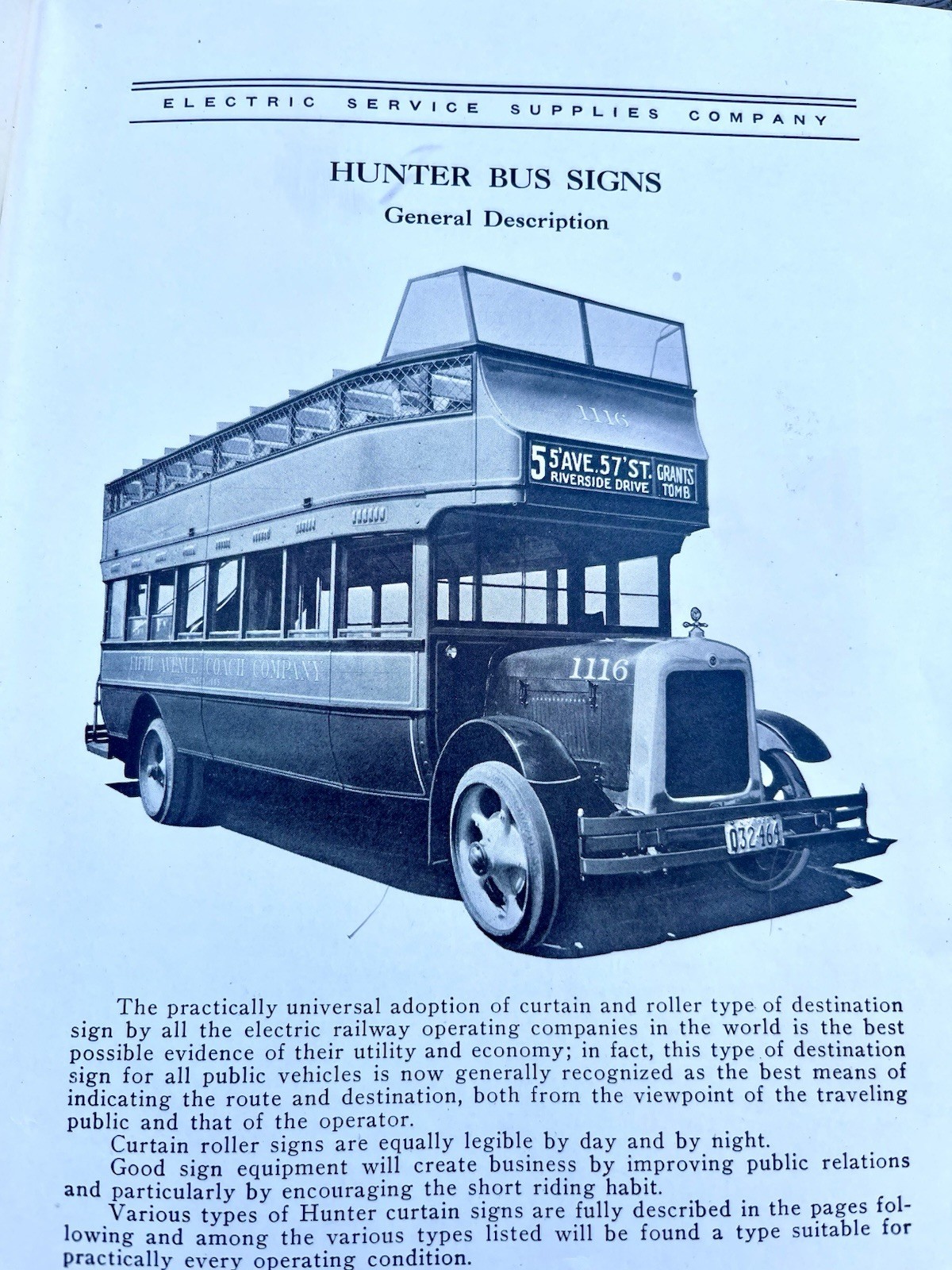 Vintage 1920s City Bus Equipment Catalog Sign Electric Light Enamel Stop Fare