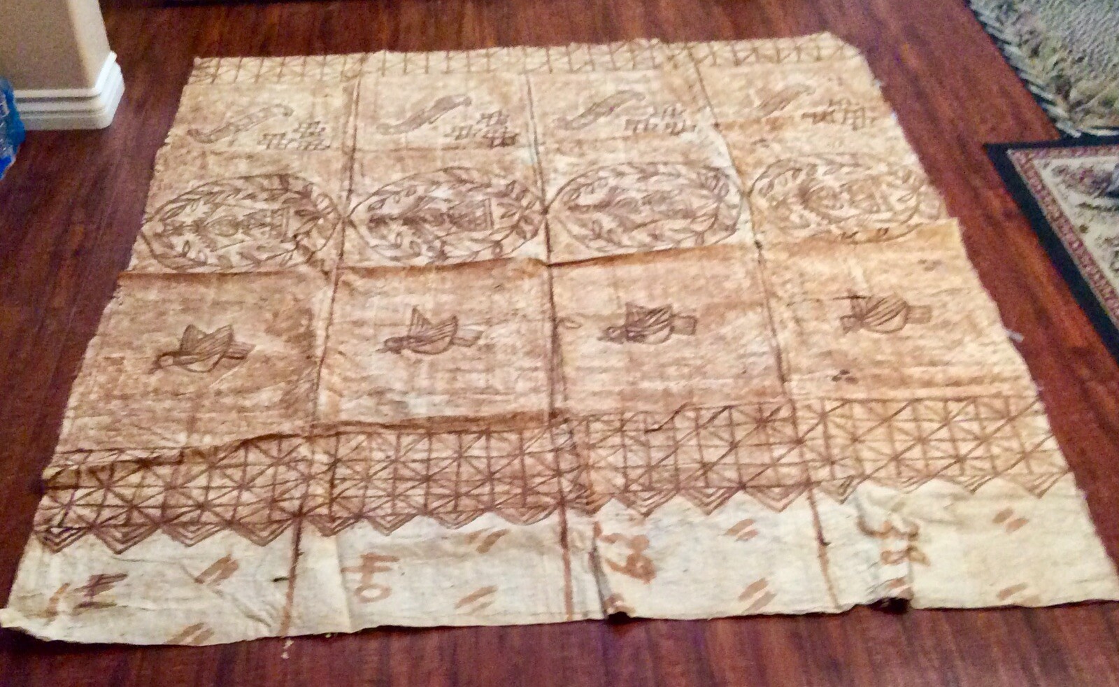 Vintage Authentic Tonga Island Tongan Ngatu Tapa Bark Cloth Large(7 Ft4”x 6Ft3”)