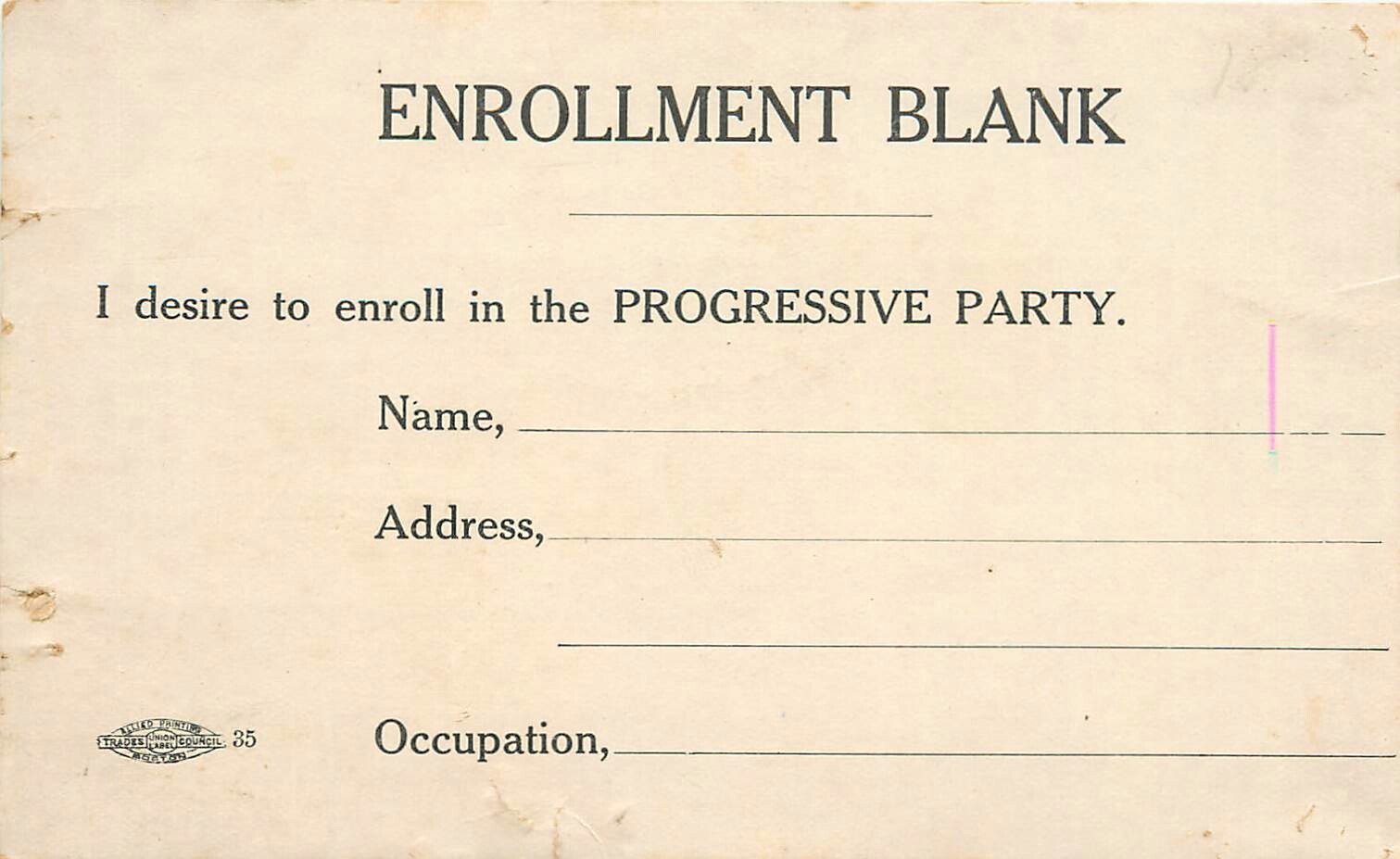 c1915 Progressive Party Membership Enrollment - Boston, Massachusetts Postcard