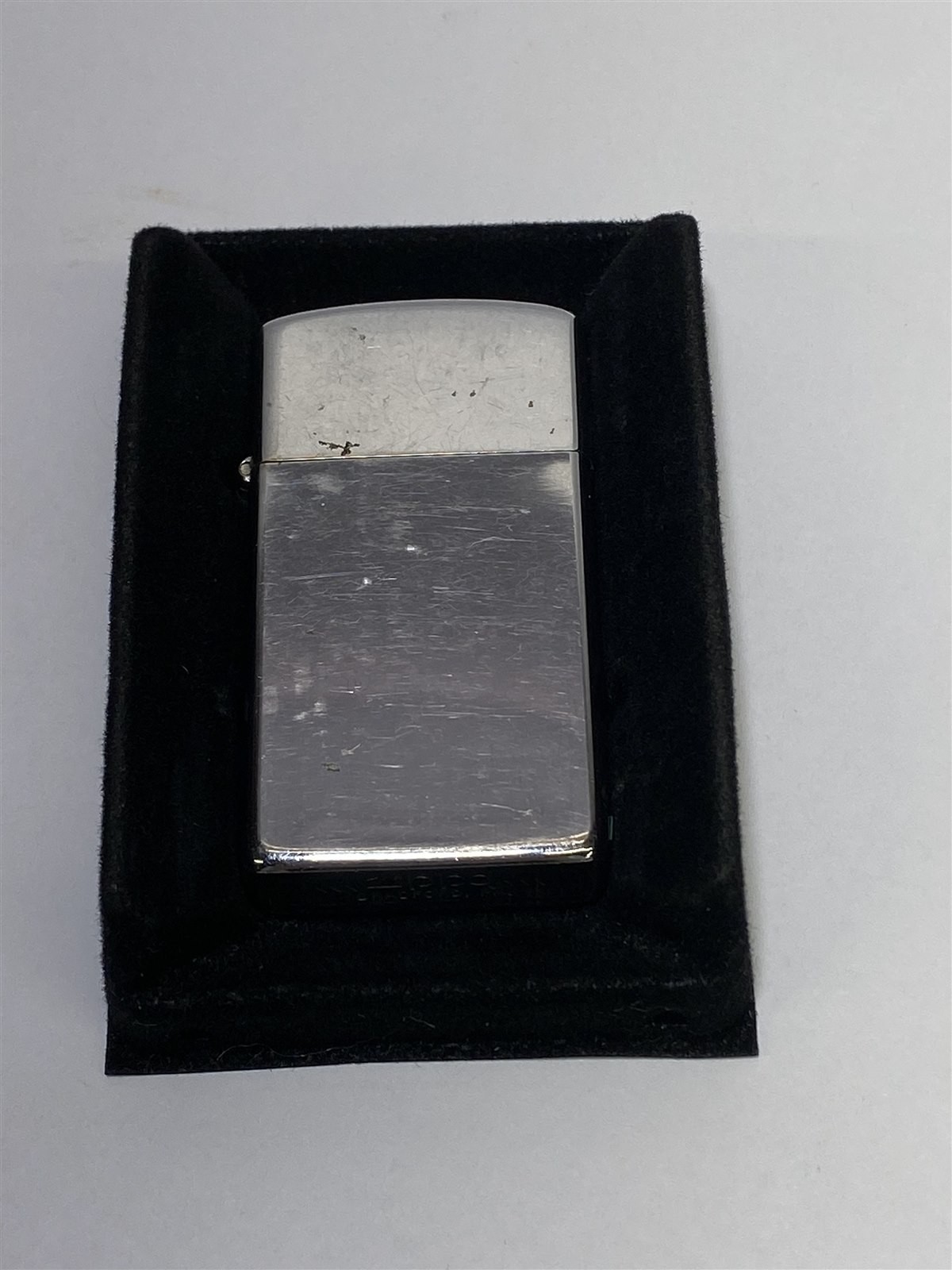 Vintage 1984 Zippo Slim Lighter High Polish Chrome Bradford PA With Black Box