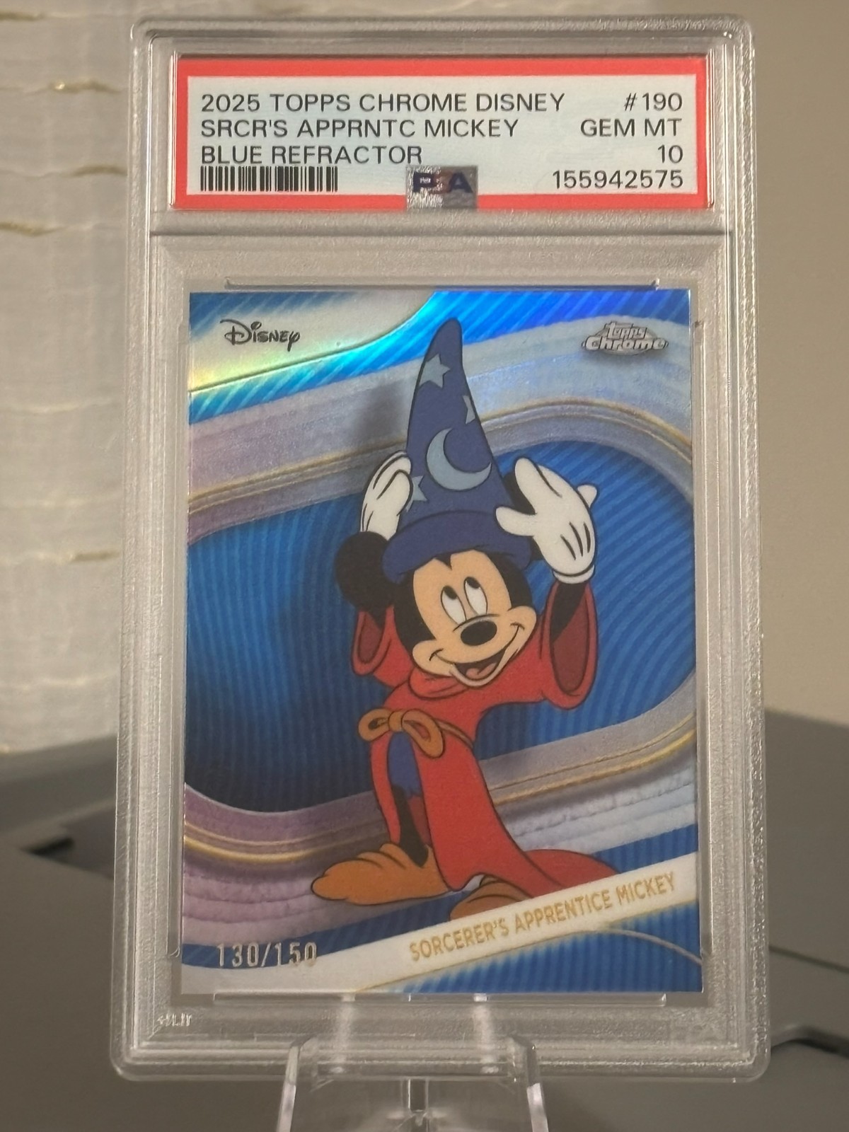 2025 Topps Chrome Disney #190 Sorcerer's Apprentice Mickey BLUE /150 PSA🔥