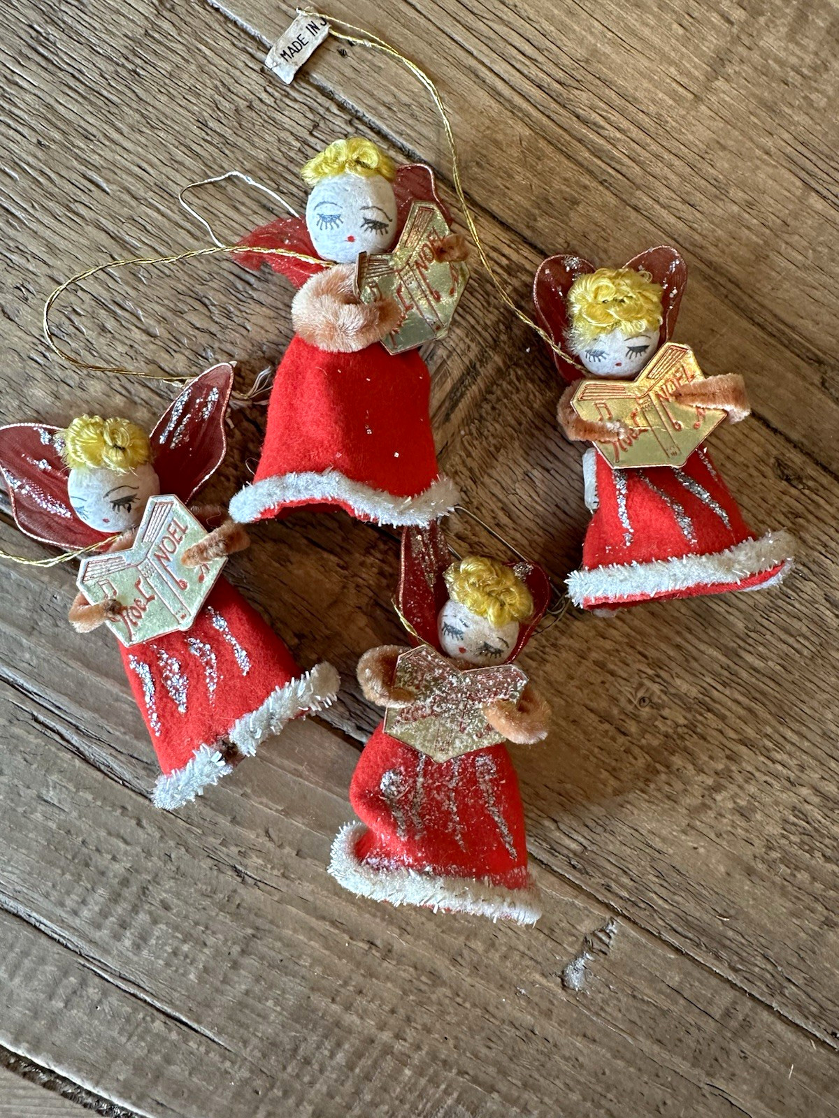 Vintage Set of 4 Felt Choir Angels Christmas Ornaments Japan 1950s