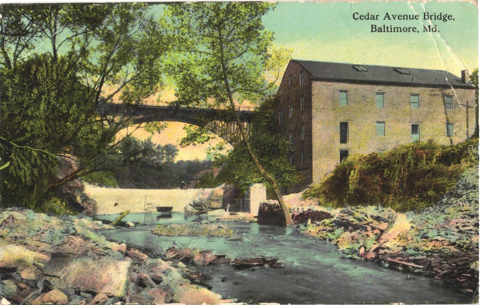 Baltimore MD Cedar Avenue Bridge Divided Back Postcard 1912 I&M Ottenheimer