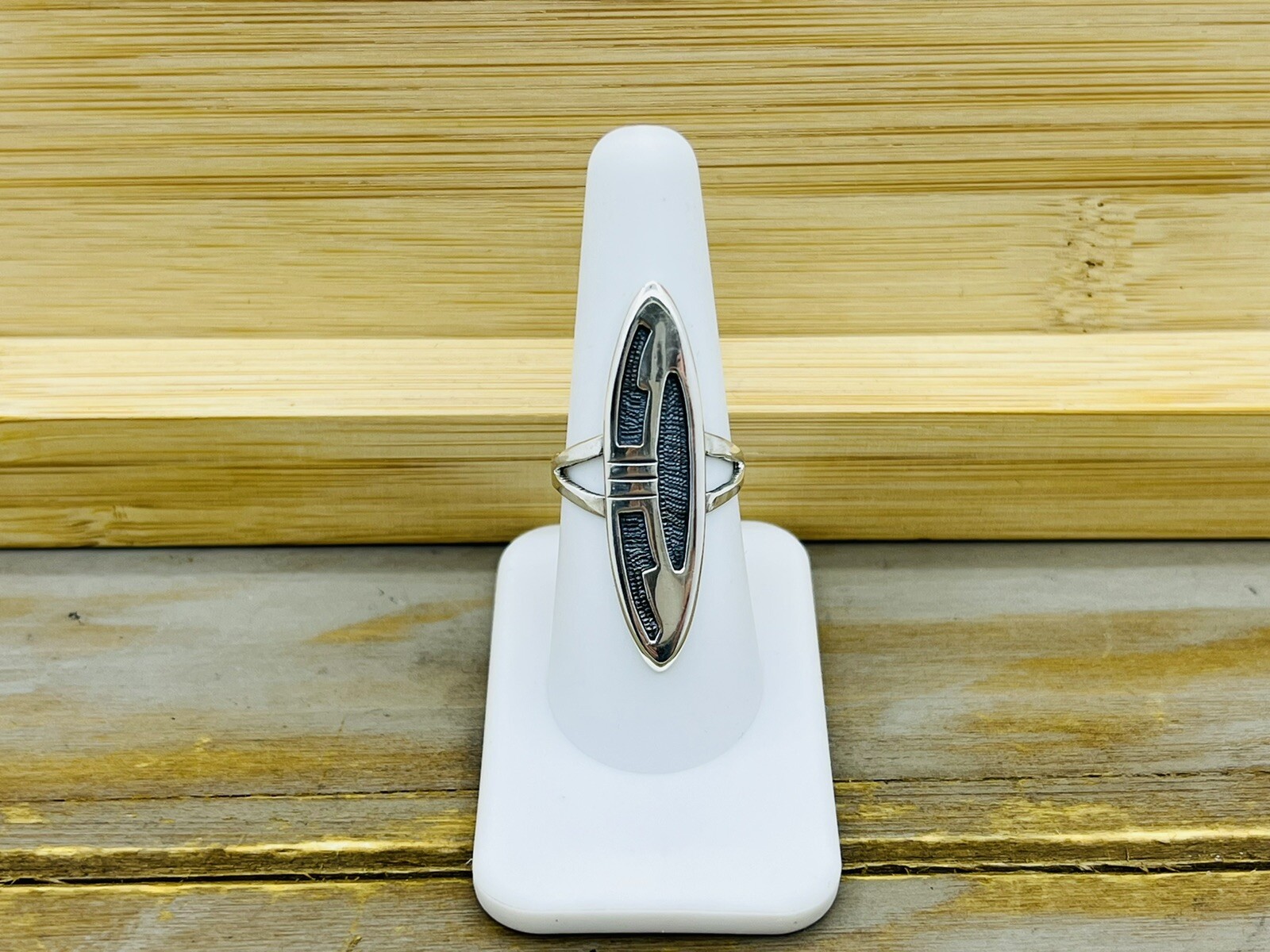 Authentic Ted Wadsworth Hopi Guild Sterling Silver Marquise Style Ring Sz 7.5