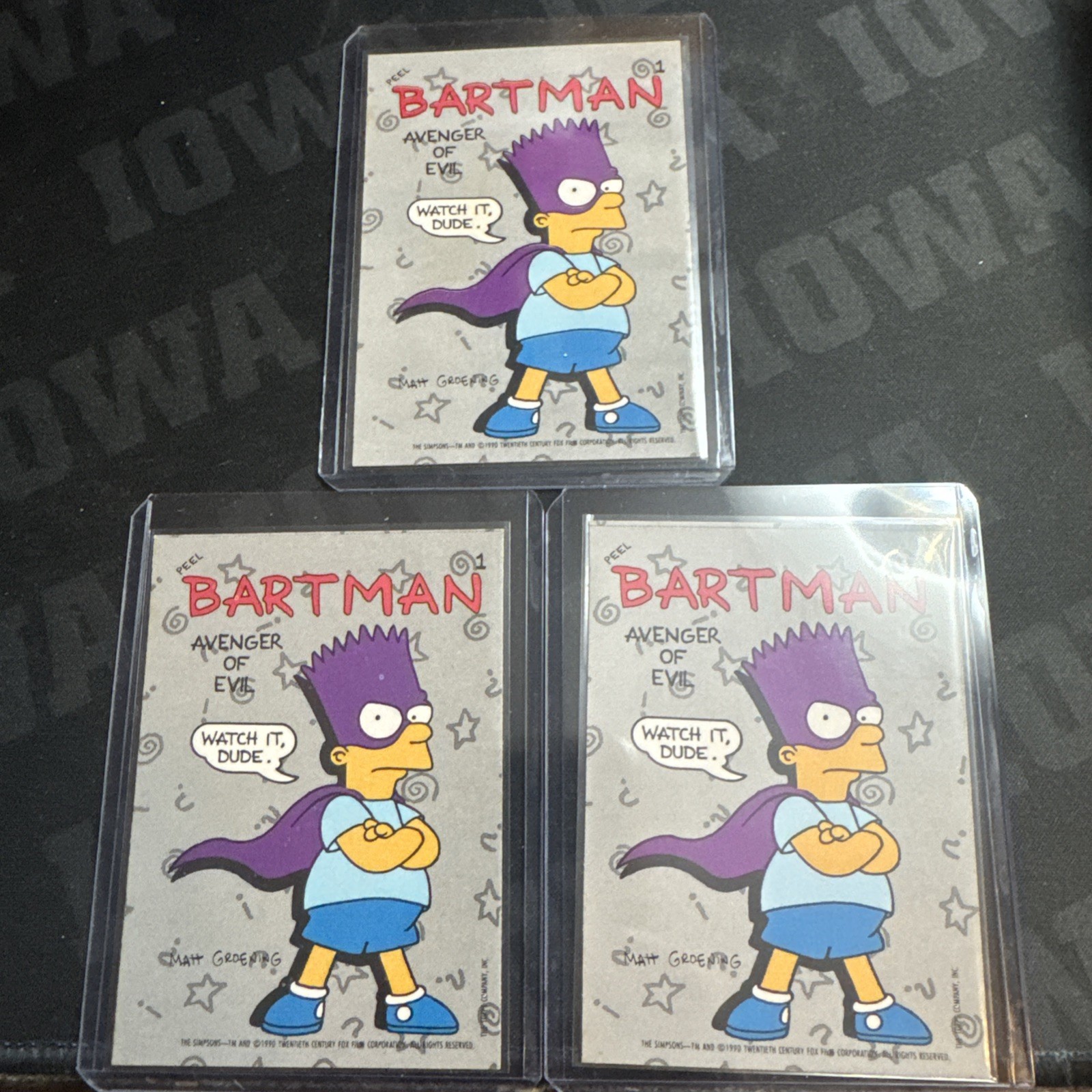 1990 Topps The Simpsons Sticker #1 BARTMAN Avenger of Evil Bart Simpson RC All 3