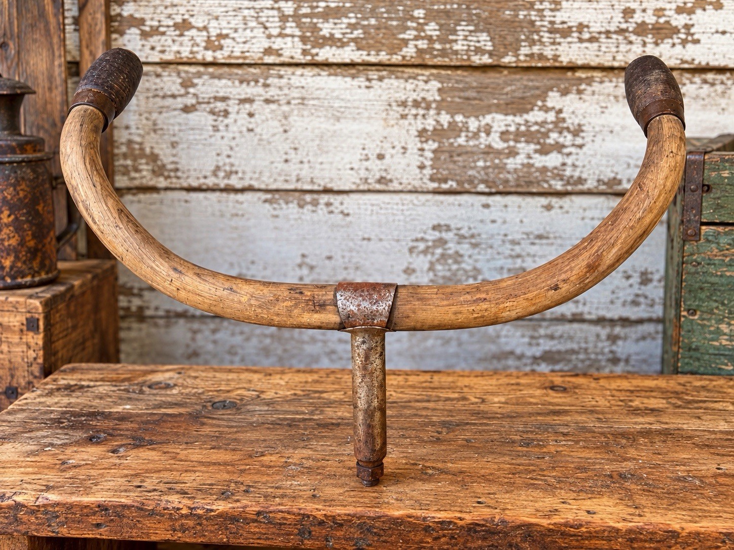 Antique 1890's Circa Bicycle Wooden Handlebars with Neck And Cork Grips