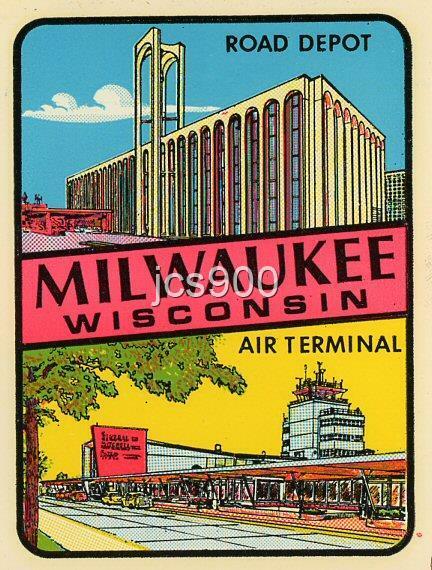 VINTAGE MILWAUKEE WISCONSIN DEPOT AIR TERMINAL SOUVENIR STATE TRAVEL DECAL IMPKO