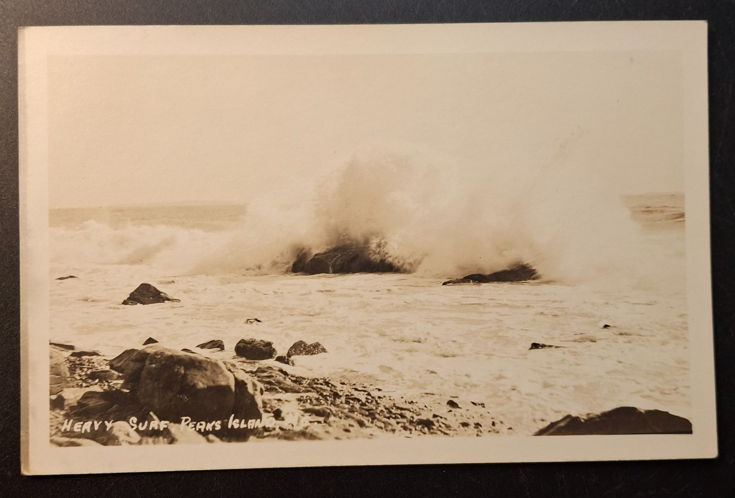 RPPC Peak's Island Maine Heavy Surf Vintage ME  Real Photo Postcard