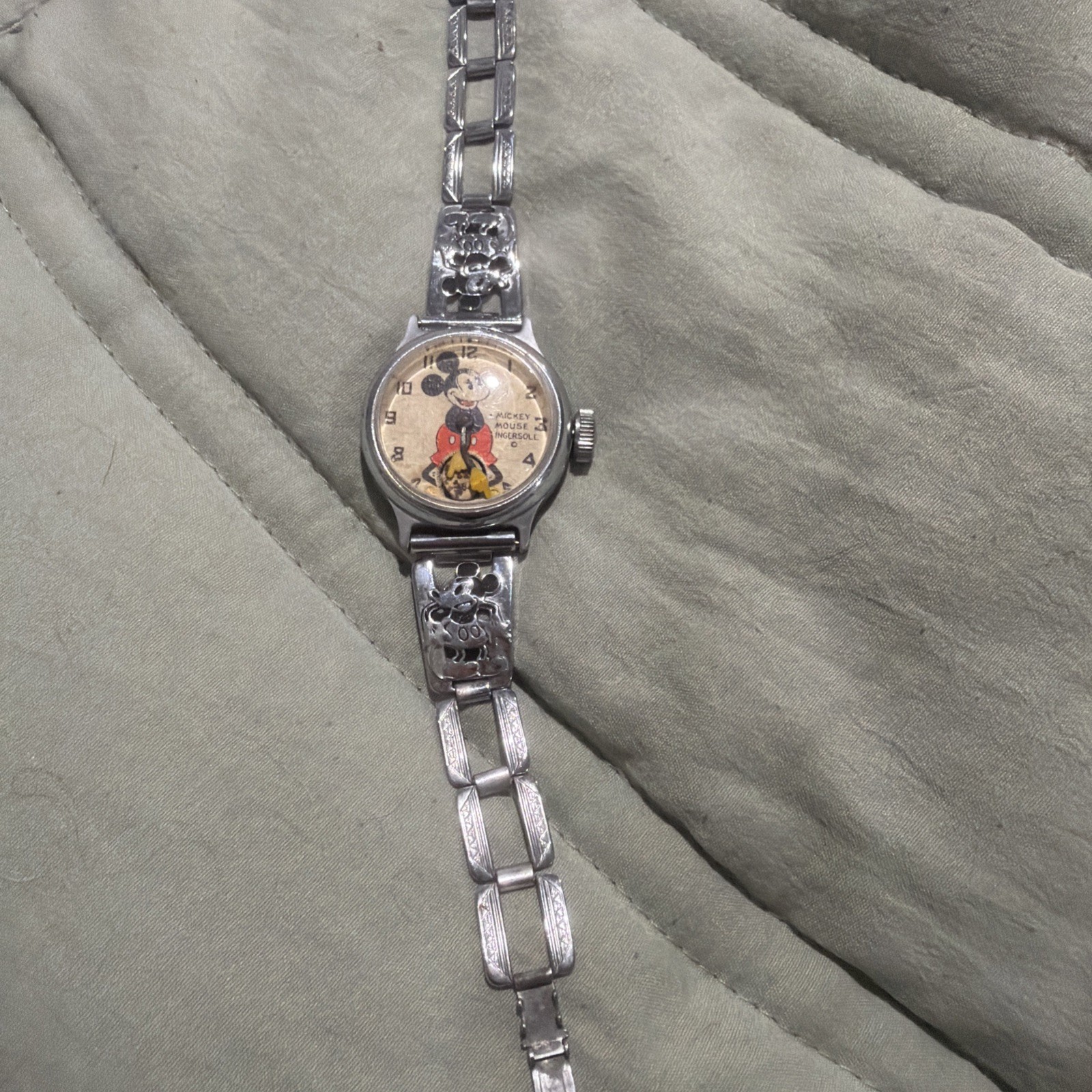 Vintage 1930s Ingersoll Mickey Mouse Watch w/ Character Band - Not Running