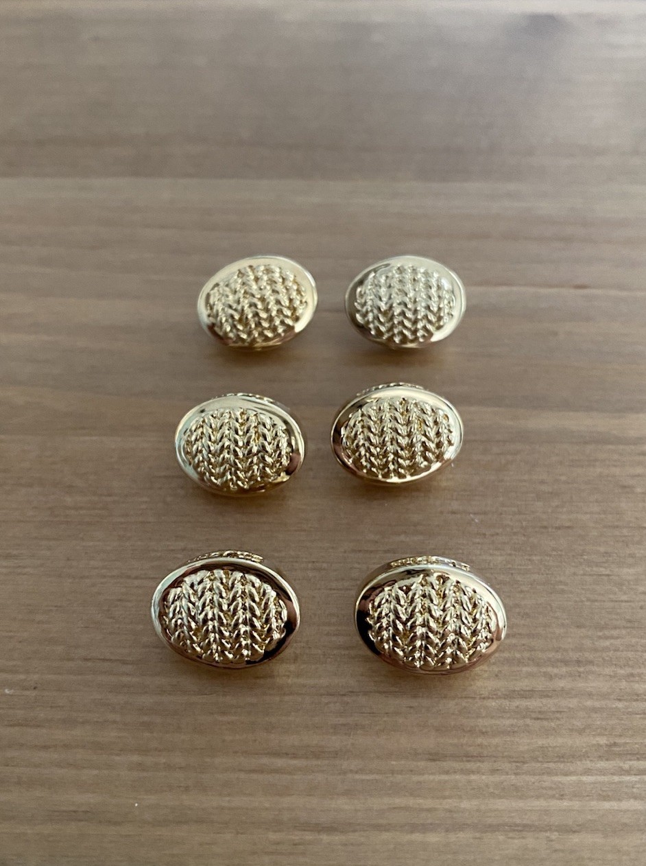 Set of 6 St. John Small Oval Herringbone Texture Gold-tone Metal Logo Buttons