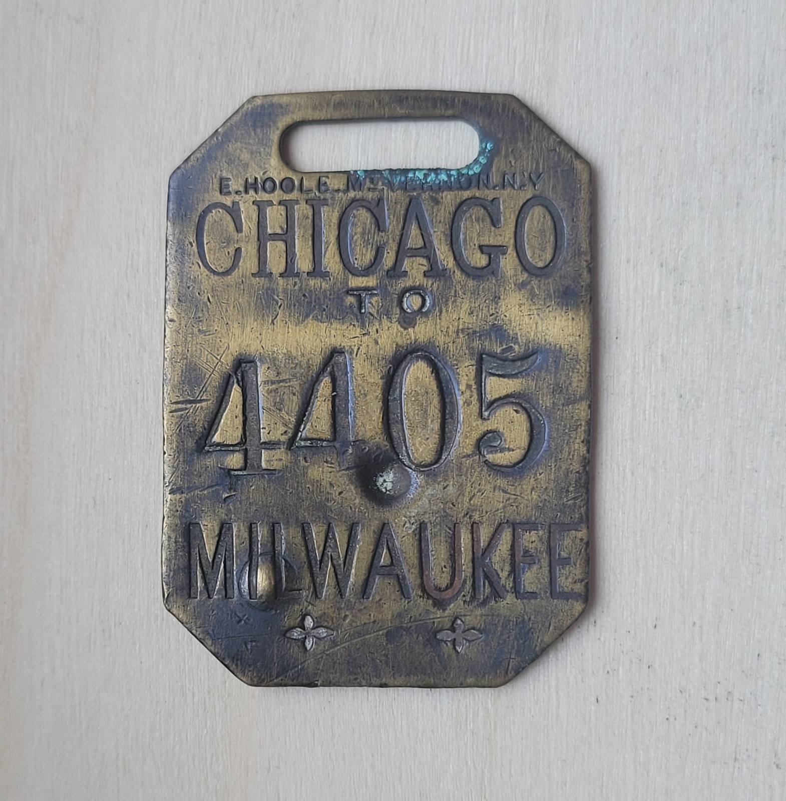 1860s Chicago And Milwaukee Railroad Railway Train Brass Luggage Baggage Tag