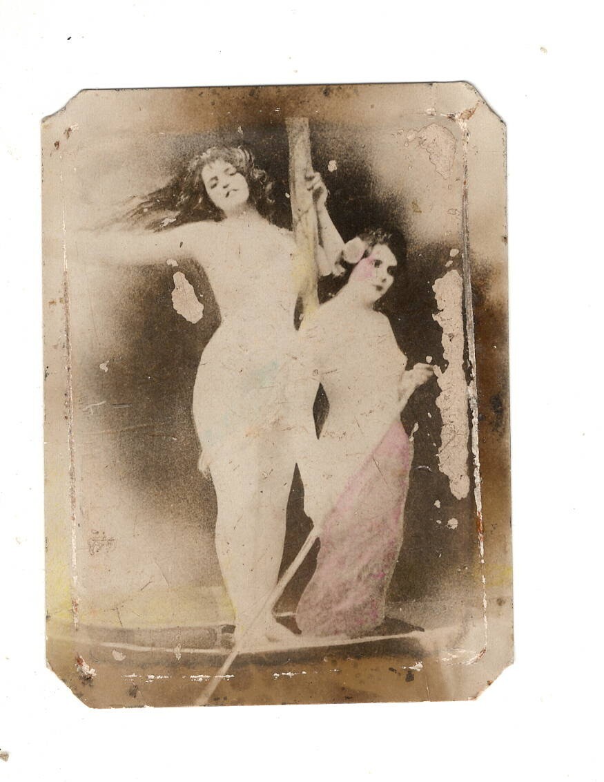 Photograph Two Ladies in Boat 2.25 x 3 Inches Antique Picture
