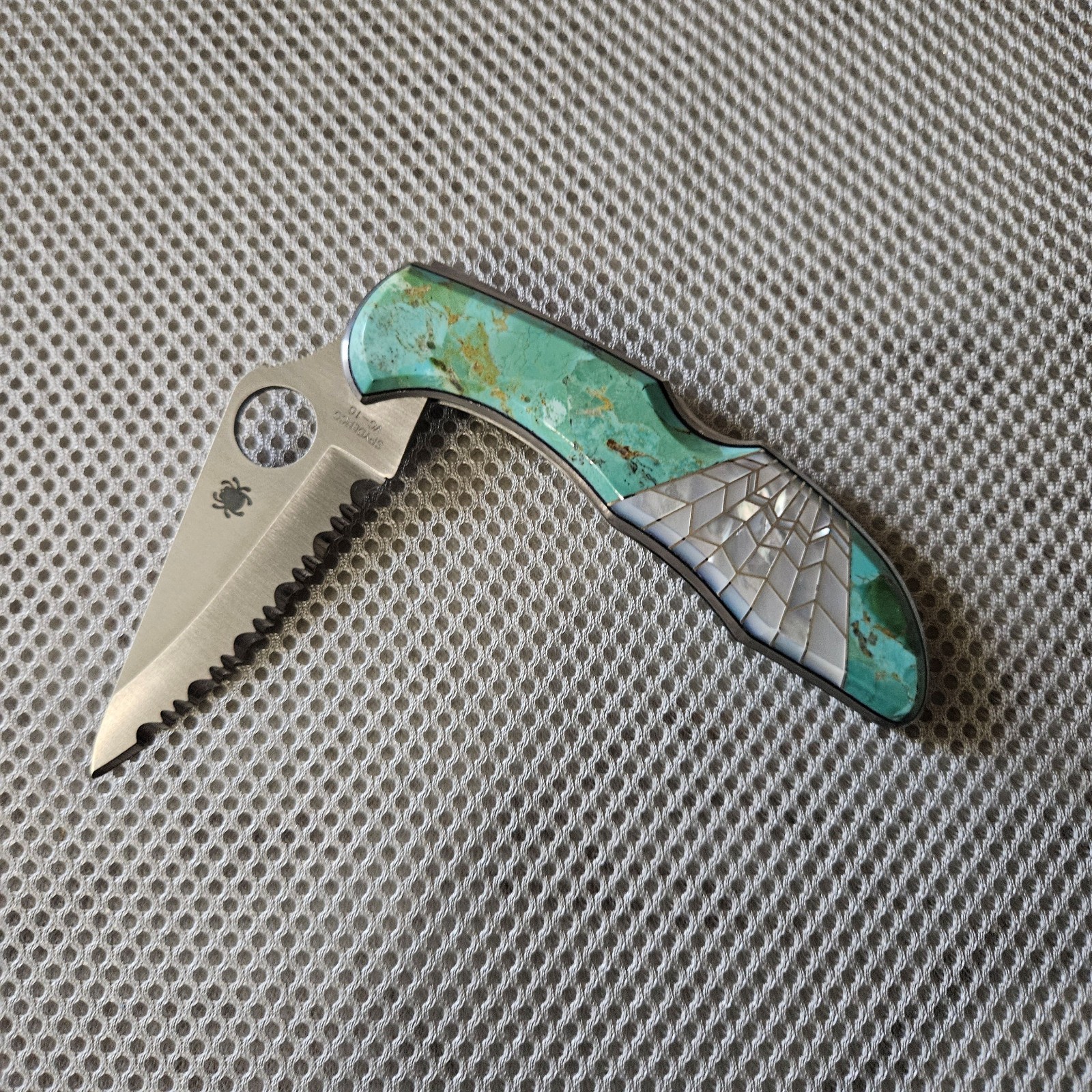 Spyderco Delica Custom Knife  Santa Fe Stoneworks Collectible Turquoise/MOP