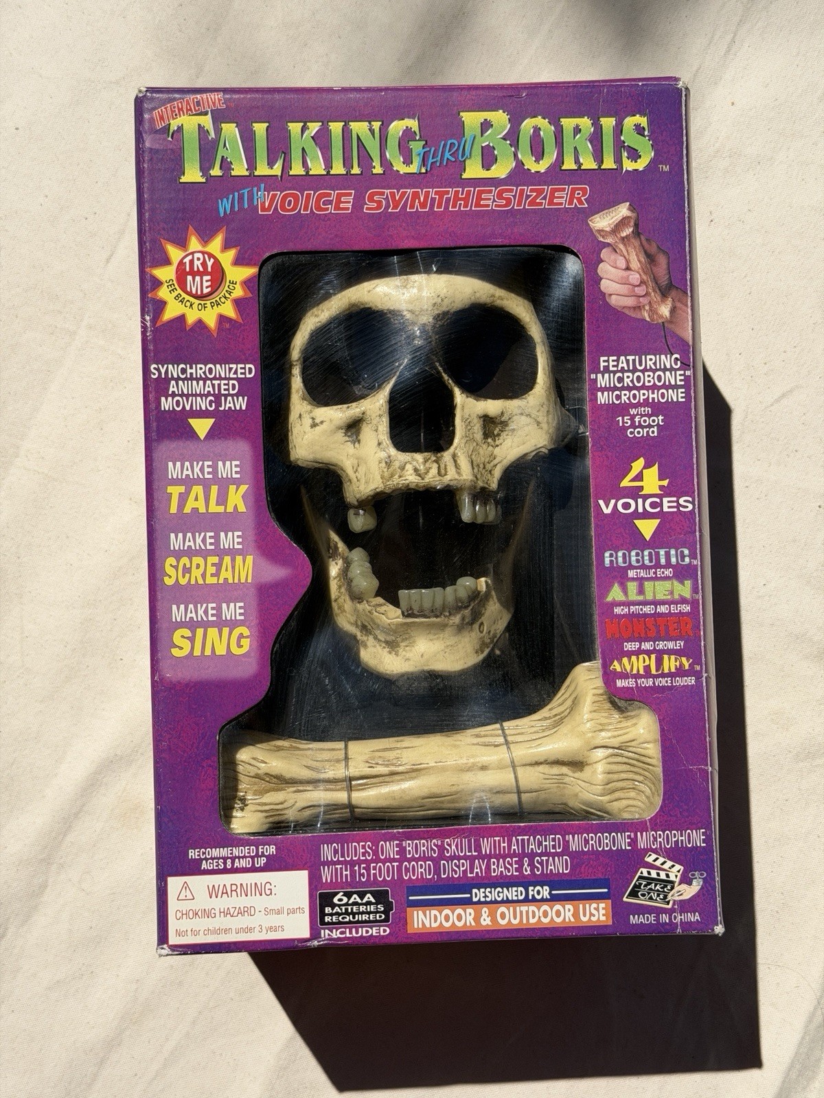 Vintage 1998 Talking Thru Boris Interactive Skull Animatronic Prop Voice NIB
