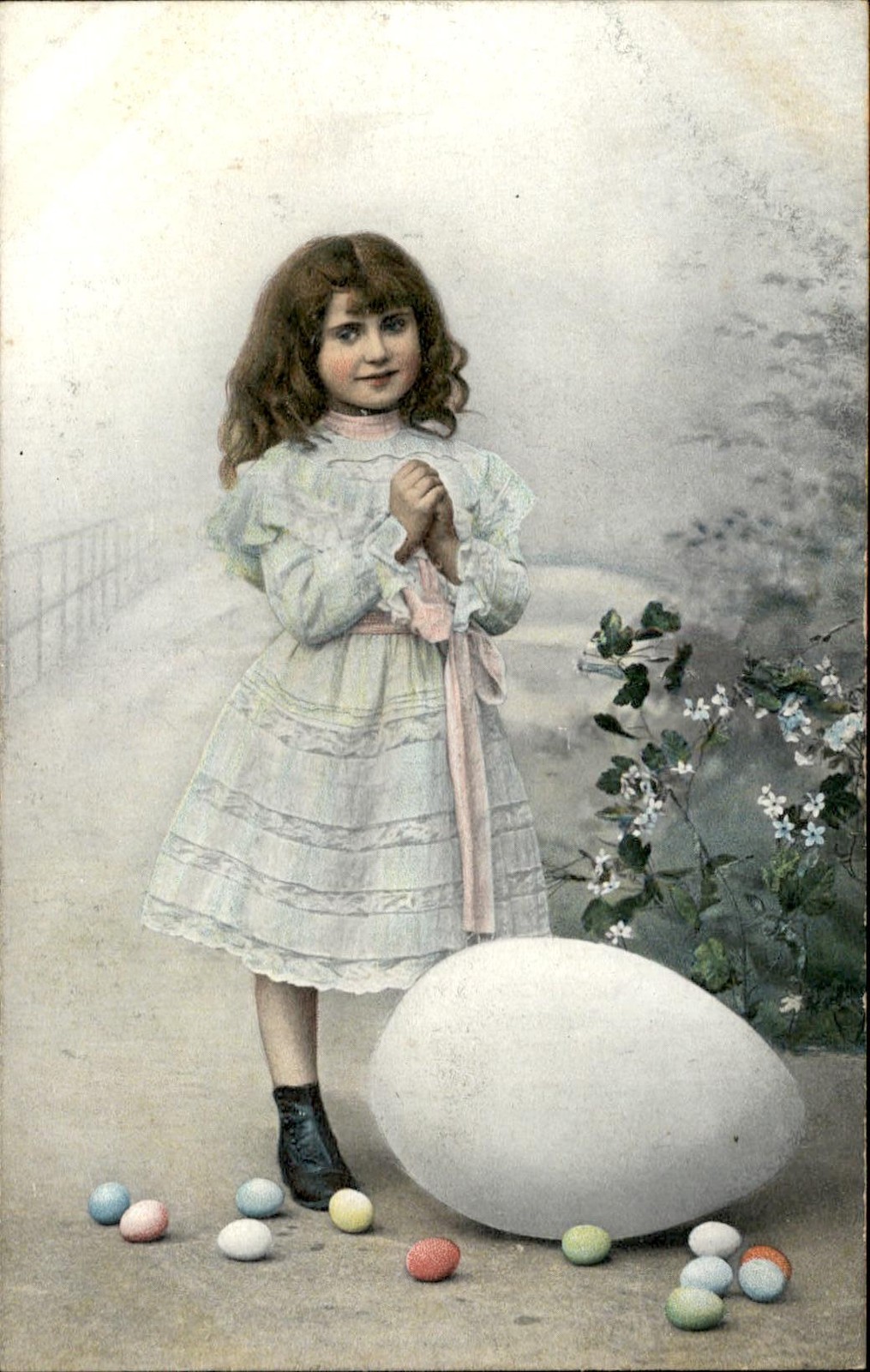 Easter Young Girl with Easter Egg Animals c1910s-20s Vintage Postcard