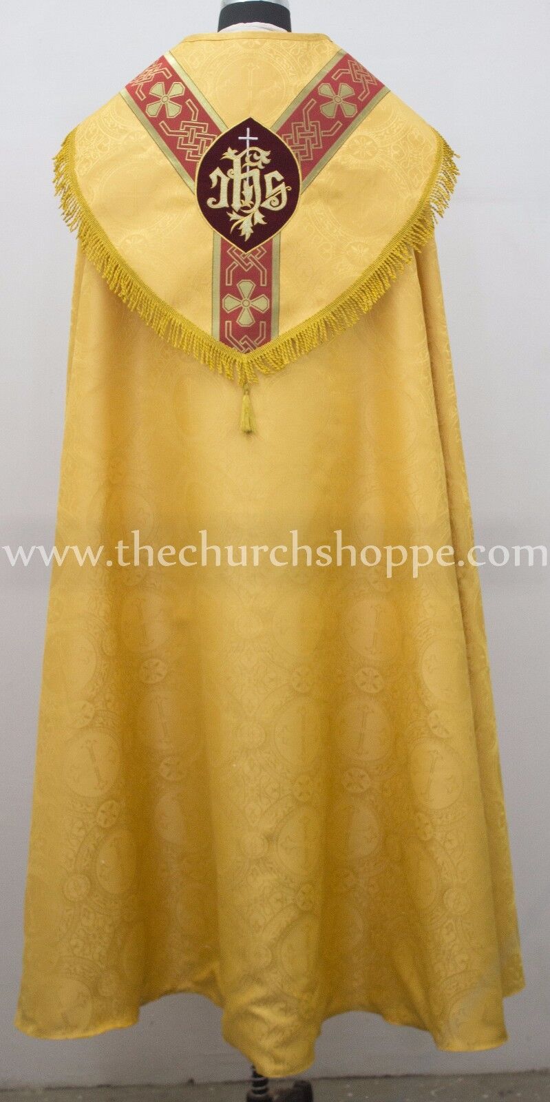 New Yellow Cope & Stole Set with IHS embroidery,capa pluvial,chape,far fronte