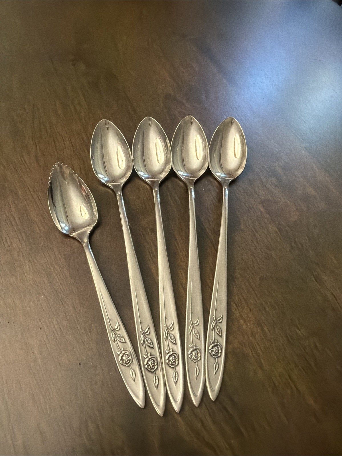 6 Pcs Oneida Community “MY ROSE” Flatware (4) Ice Tea Spoons 1 Grapefruit, Spoon