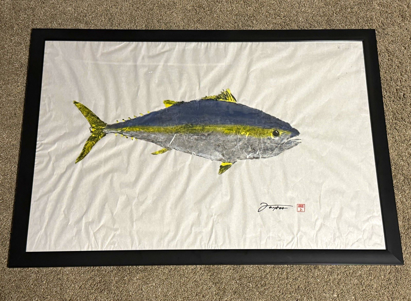 “The Wanderer” Original Yellowfin Tuna Gyotaku Art Signed Framed Hawaii