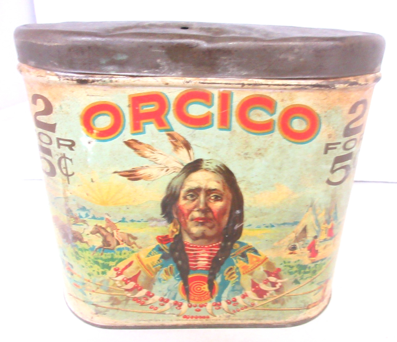 VINTAGE ADVERTISING EMPTY ORCICO  CIGAR OVAL  TOBACCO TIN  809-N