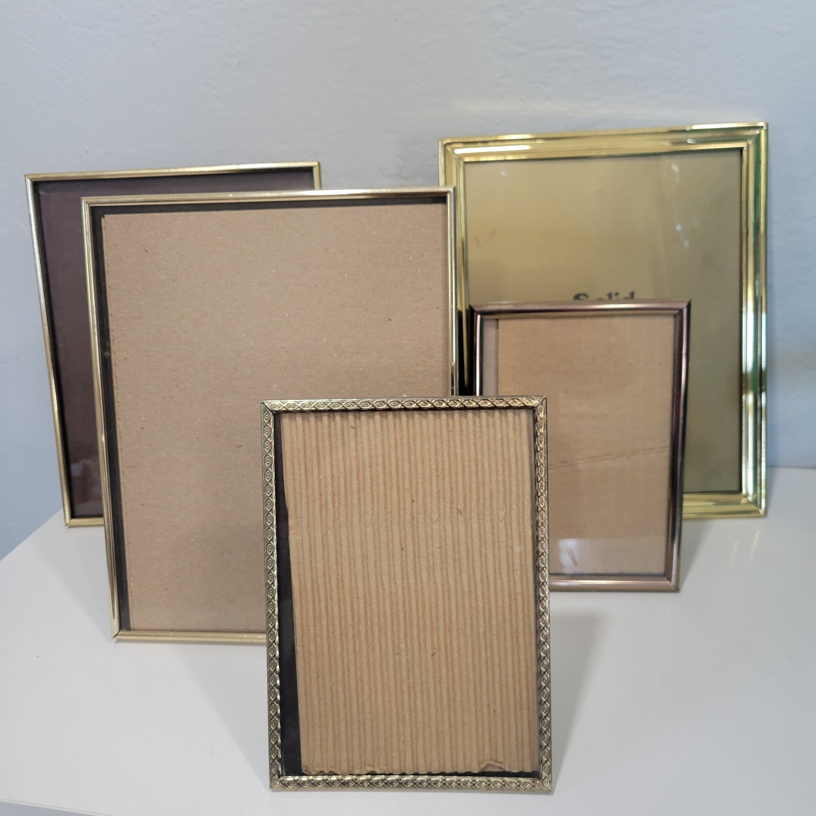 Vintage Set Of 5 Multi Size Goldtone Metal Brass Picture Frames