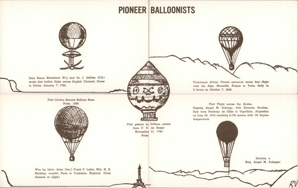 Hot Air Balloon Pioneer Balloonists Installment Set/Puzzle Chrome Postcard