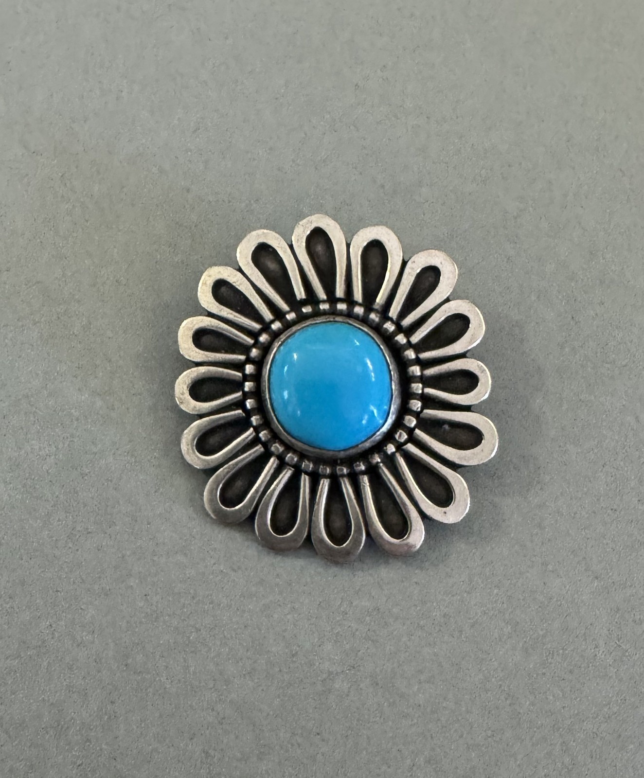 Old Pawn Navajo Sterling Silver Turquoise Pin   1 1/4