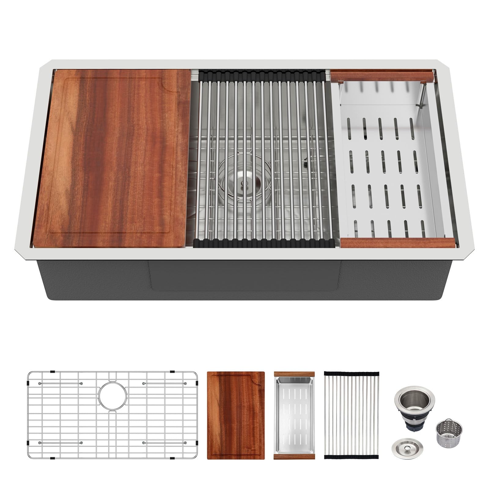 Logmey 33 Inch Undermount Kitchen Sink 33x19x9, Brushed Finish Ledge