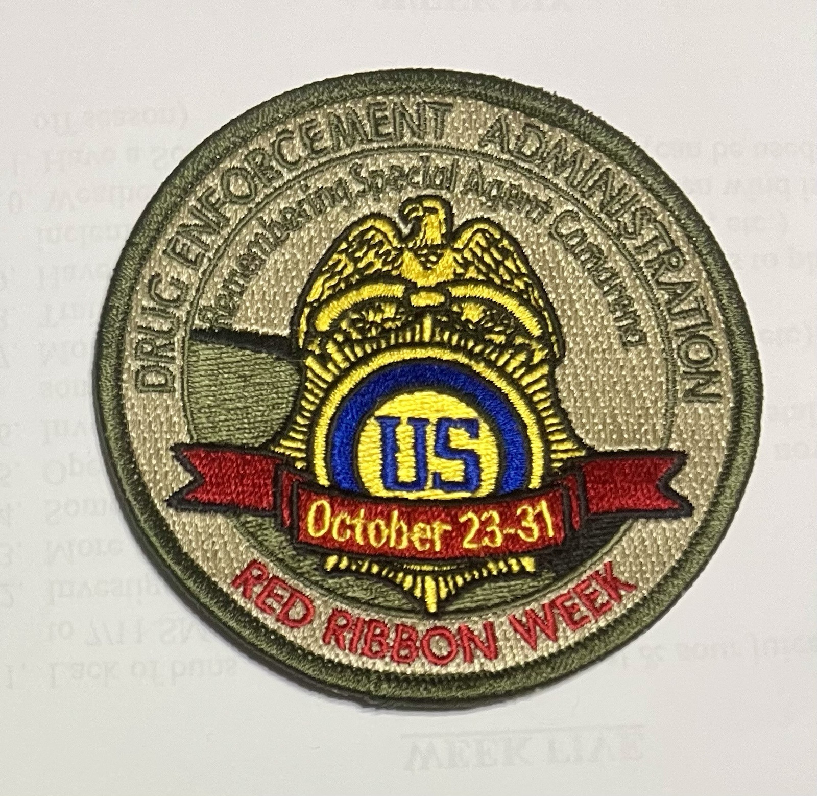 US Drug Enforcement Agency DEA Red Ribbon Week October 23-31 Patch