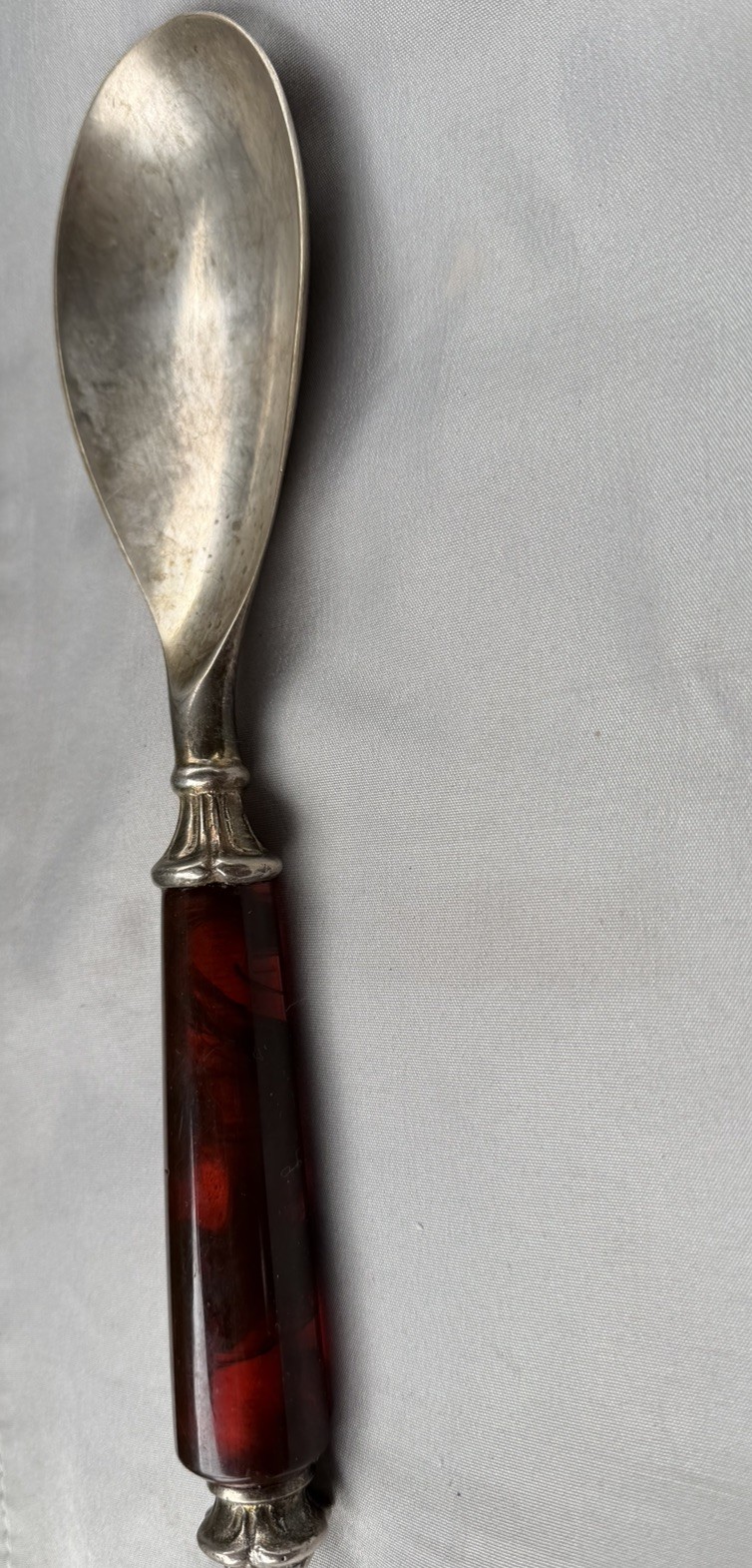 Early vintage handle serving fork spoon Plastic? Bakelite? Celluloid?