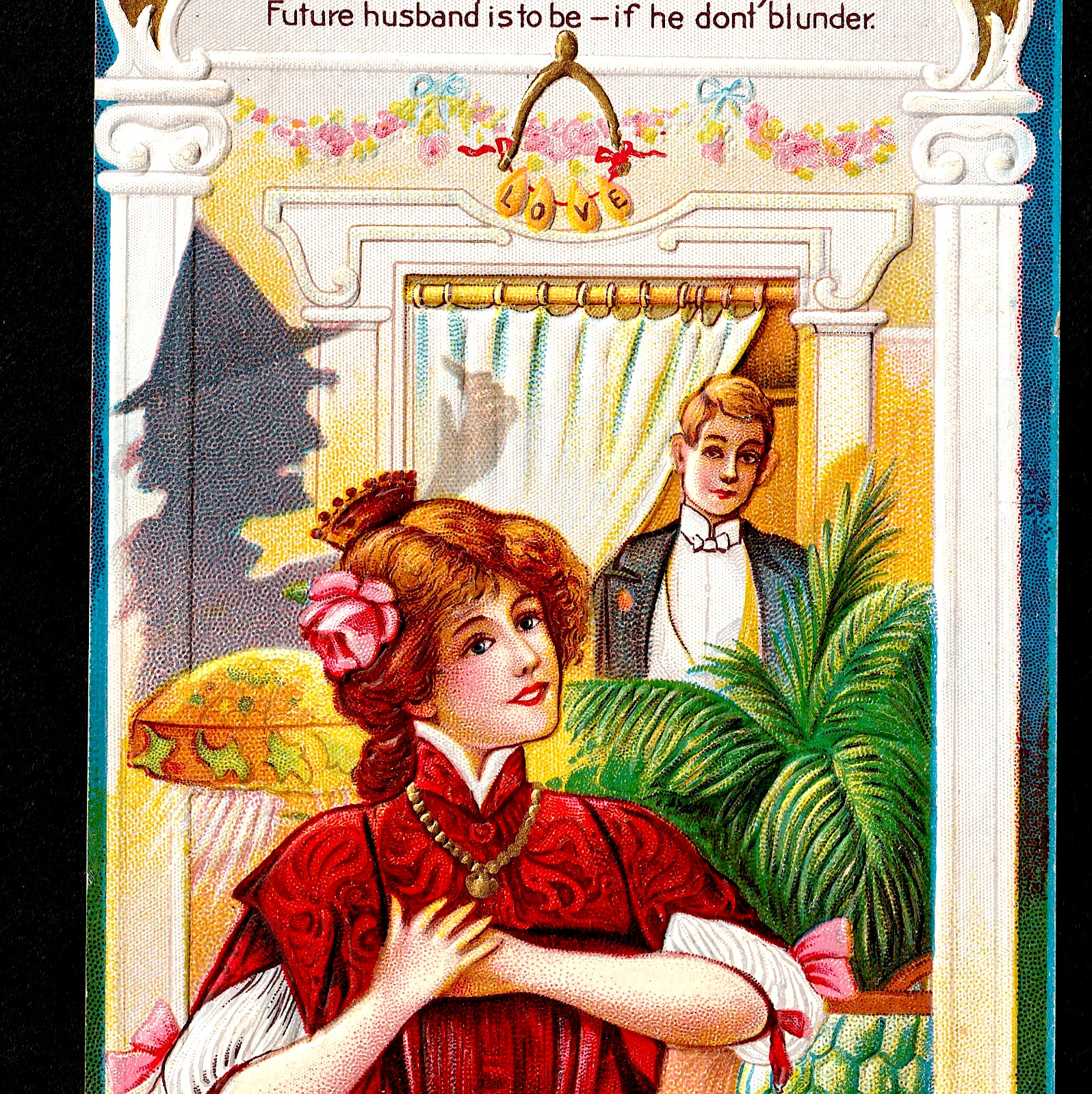 Witch Love 1910\'s Antique Halloween Pumpkin Seed Wishbone Nash PostCard SR.H.wBn
