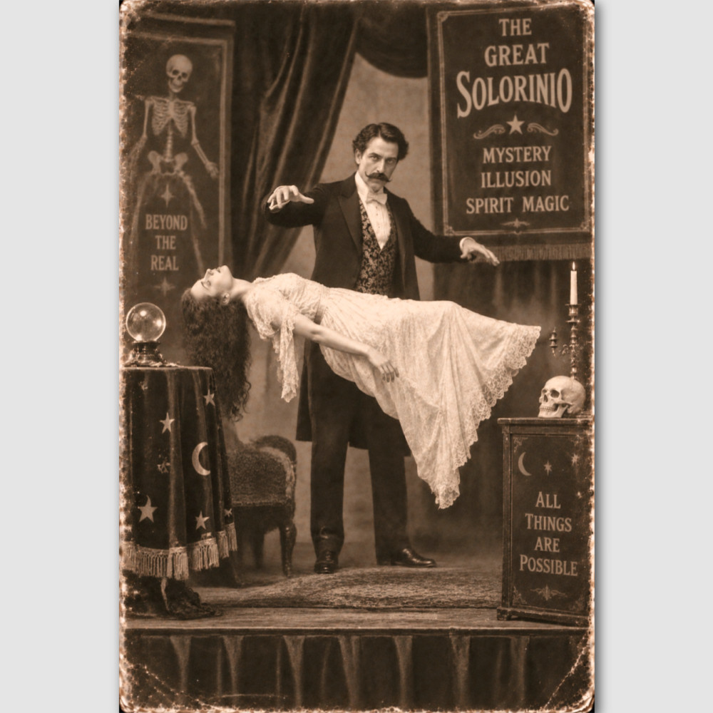 Magicians Illusionists Vintage Traveling Show Levitation Photo Print Oddity Odd