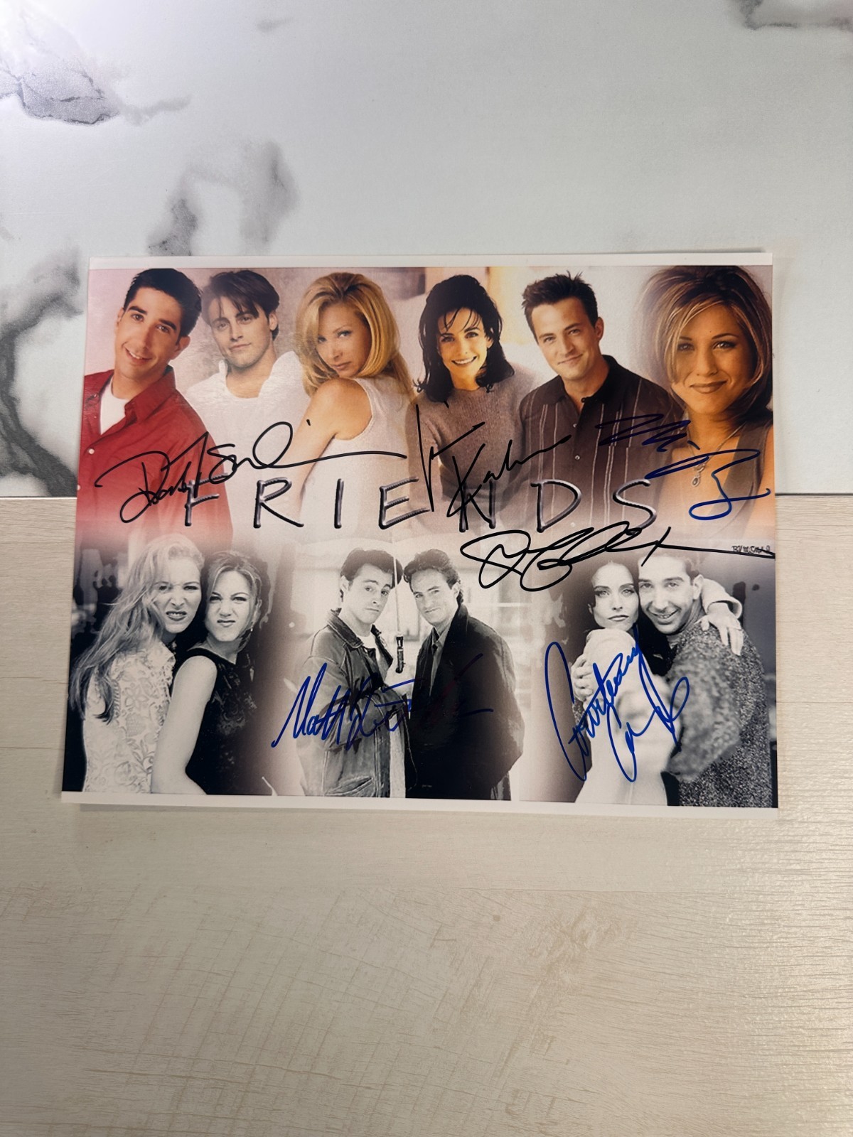 Friends Cast Signed Collage  Aniston Cox Kudrow LeBlanc Perry Schwimmer Vintage