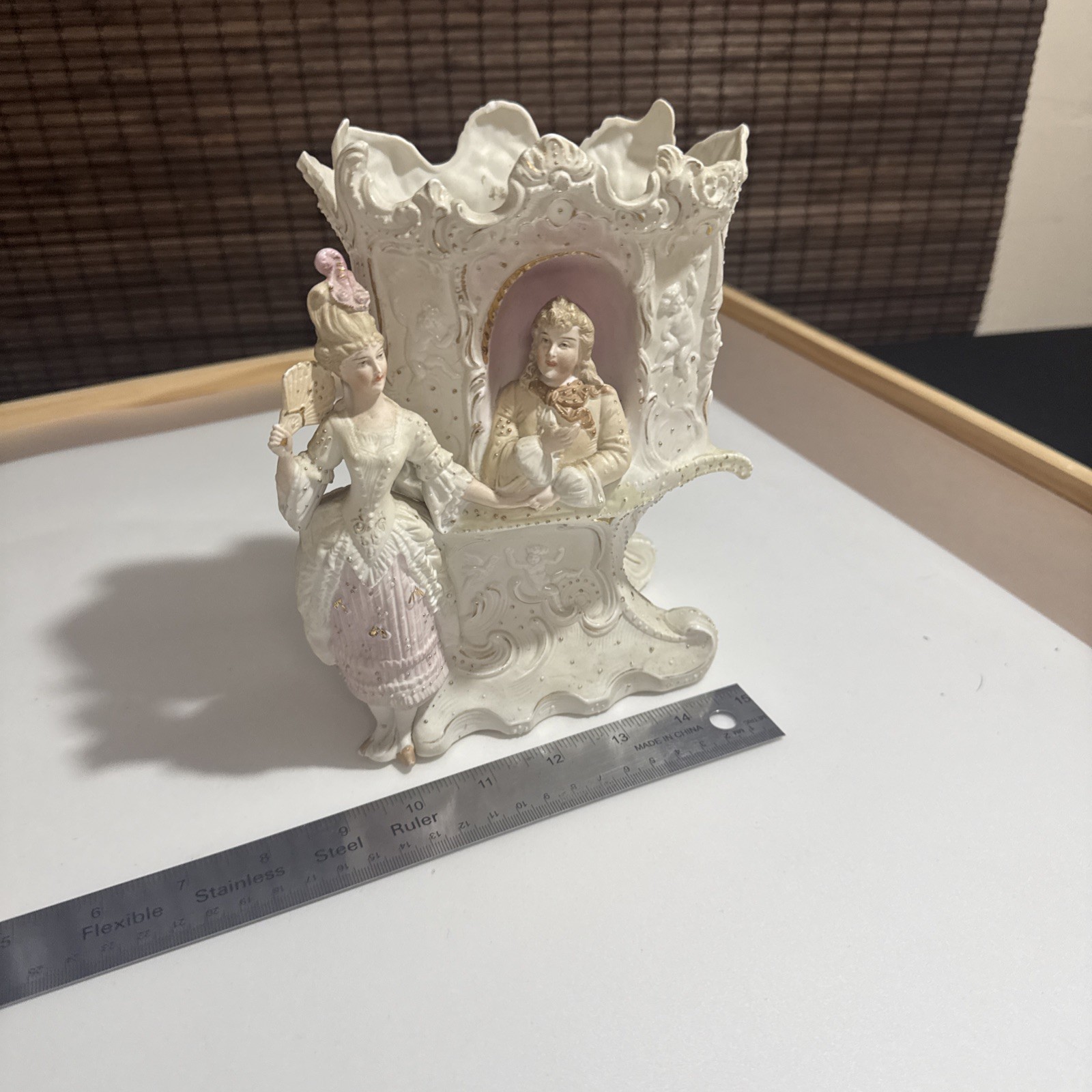 Antique Volkstedt Porcelain figure Lace Germany Dresden porcelain 2 Piece