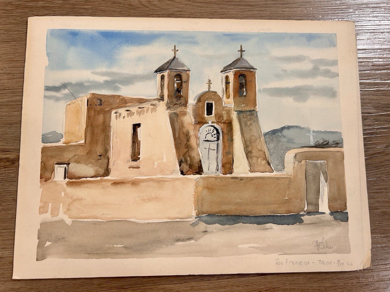 Watercolor Painting San Francisco de Asis Mission Taos New Mexico Signed 1966