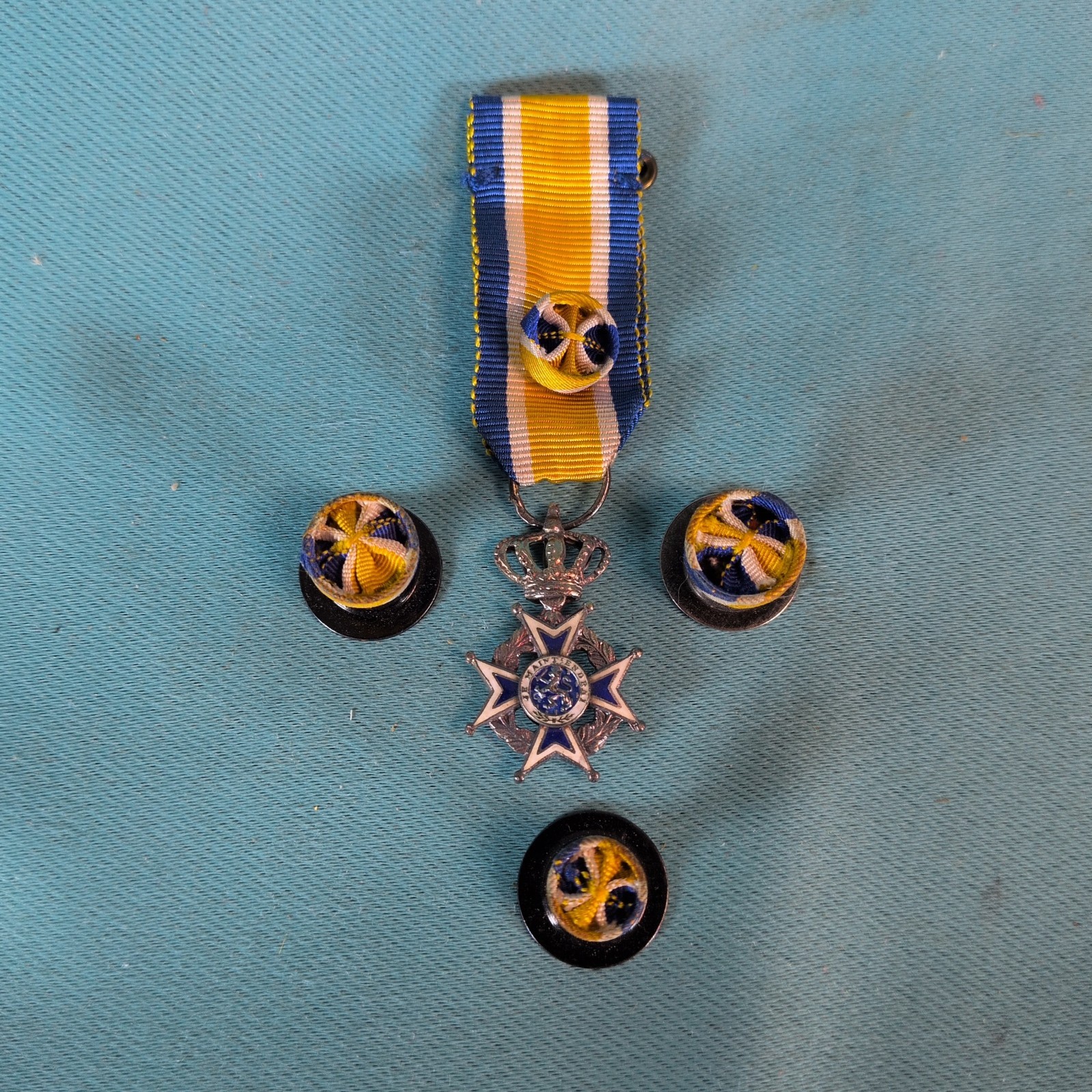 Antique Scandinavian Good Templar Miniature Medal Enamel Hallmarked w Rosettes