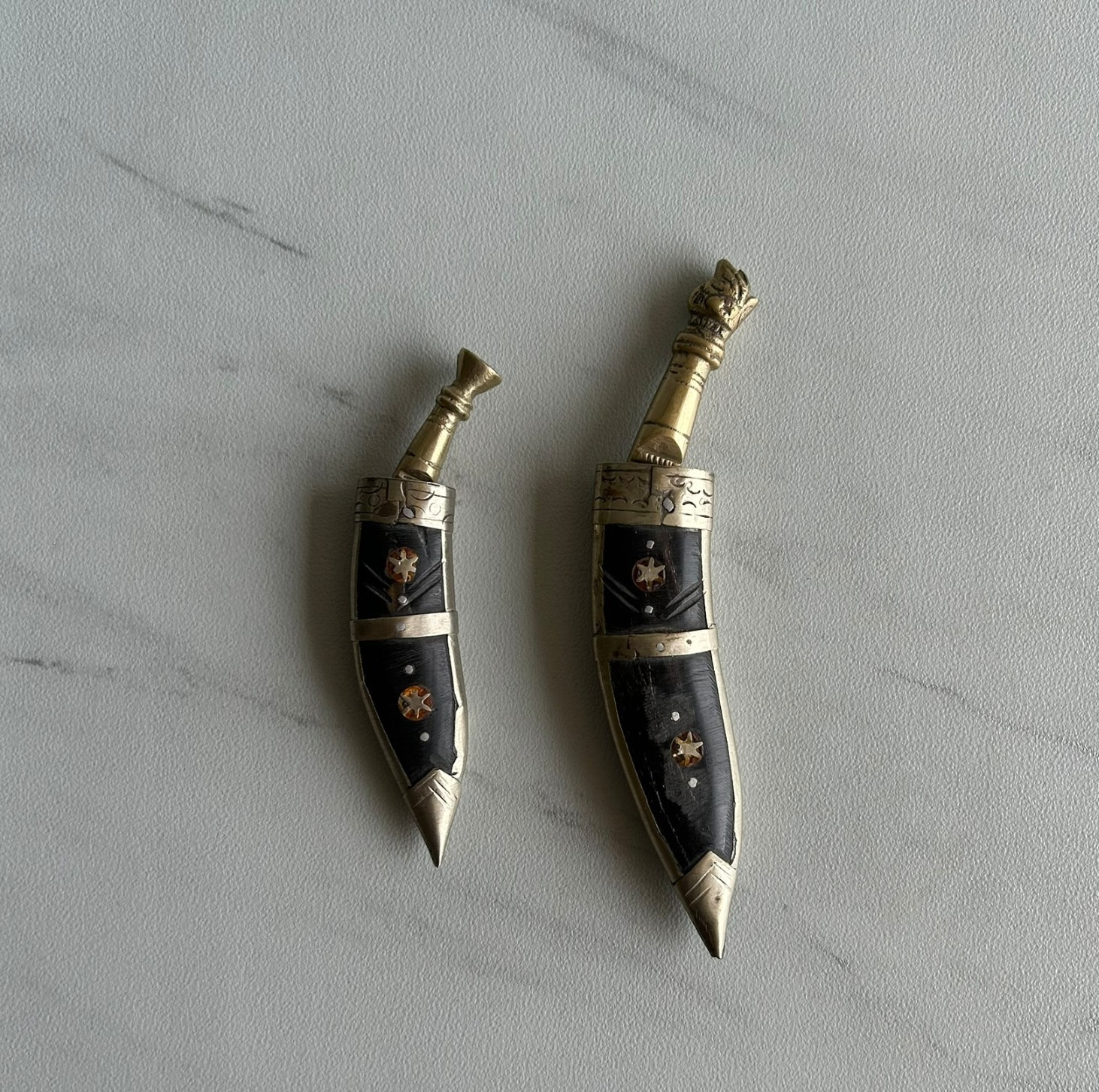Vintage Nepalese Gurkha 2 Miniature Kukri Knife With Sheath Decor Collectable