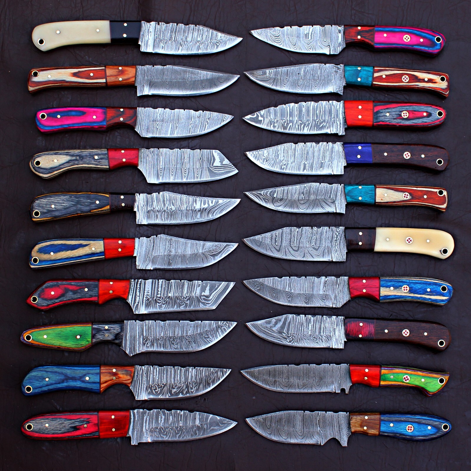 LOT OF 20 CUSTOM HANDMADE DAMASCUS STEEL HUNTING FULL TANG SKINNER EDC KNIFE 05