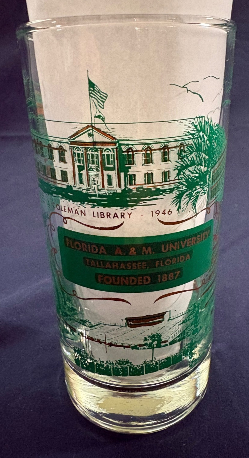 VTG 60s Florida A&M University tumbler glass, campus bldgs