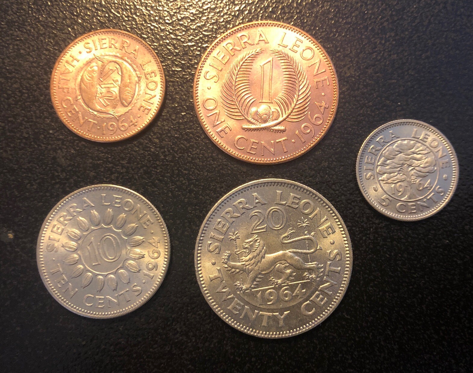 1964 Sierra Leone 1/2,1,5, 10,20 Cents Coins Set Of 5 HIGH GRADE Coins